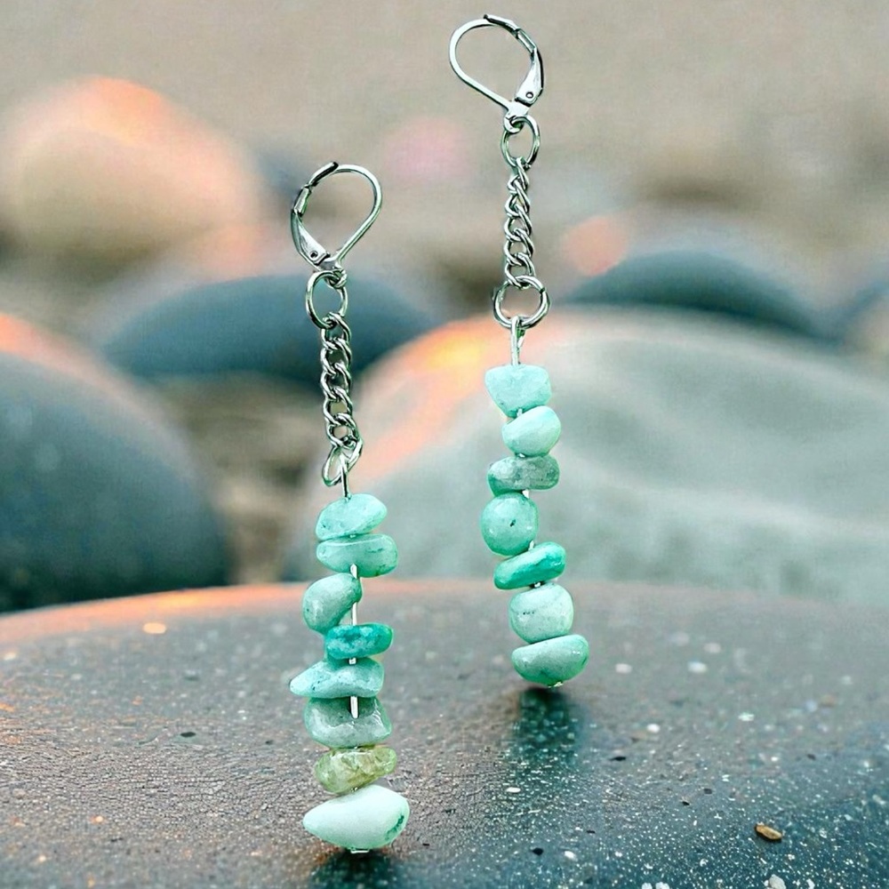 🆕 Amazonite Gemstones Dangle Earrings-Stainless Steel